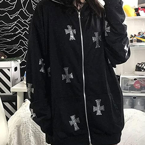 เสื้อฮู้ดซิปผู้หญิงผ้าฝ้ายปักคริสตัลรูปเพชรดำแบบ OEM สั่งทำได้ พร้อมซิปโลหะและลายปะติดกากเพชร ขายส่ง - Product Image 5