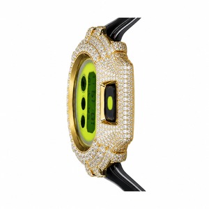 Luxury Men's Square Quartz <b>Watch</b> With Rhinestone Accents Gold Case <b>Black</b> Rubber Band - Product Image 6