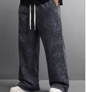 Jogging pour hommes style rétro américain, délavé à l'acide, effet usé, streetwear vintage, pantalon de survêtement décontracté - Product Image 2
