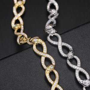 Bracelet de luxe plaqué or 18 carats avec diamants, taille brillant rond, micro-pavé, maillons de chaîne à fermoir, unisexe, pour usage quotidien - Product Image 3