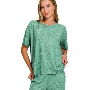 Conjunto de Pantalones Largos y Camiseta de Manga Corta para Mujer Veloro Zenana DK GREEN Soft Melange Talla S - Product Image 3