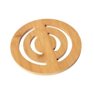 Sous-plat rond en bois de manguier naturel, motif nid d'abeille géométrique découpé, résistant à la chaleur, support pour casseroles et poêles, moderne - Product Image 5