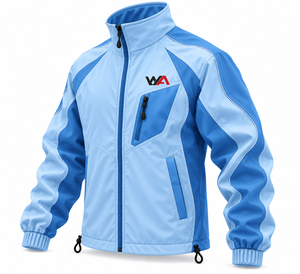 Chaqueta Cortavientos Casual para Hombre, Diseño Color Block, Impermeable, Cierre Completo con Cremallera, Bolsillo en el Pecho, Color Azul Claro, Ropa para Exteriores, OEM - Product Image 5