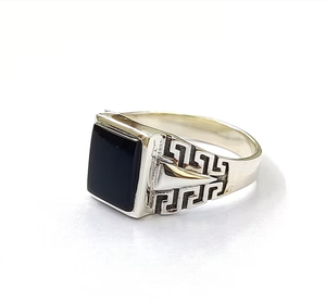 Vintage Greek Key Design <b>925</b> <b>Silver</b> <b>Ring</b> Natural Square Black Onyx Gemstone Fine Jewelry - Wholesale Bulk Jewelry Supply - Product Image 2