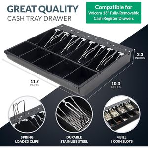 Stainless Steel Cur 13\" Fully-Removable Cash <b>Drawer</b> Tray 4 Bill/5 Coin Replacement for POS Cash Register Cash Register <b>Insert</b> - Product Image 3