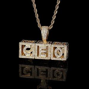 Promotion Colliers Pendentifs Personnalisables en Laiton, Style Hip-Hop, avec Lettres en Cube Creux à Combinaison Libre et Micro-Pavé de Diamants - Product Image 5
