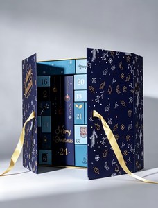 Boîte cadeau calendrier de l'avent de Noël personnalisée de 24 jours, boîte de l'avent en papier rigide à double porte de luxe avec ruban pour cadeau de Noël - Product Image 3