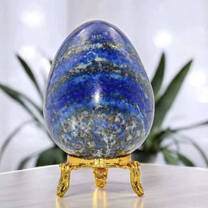 Bright Polished Natural Lapis Lazuli <b>Stone</b> Egg <b>Ornament</b> with Gold Stand Feng Shui Home Decor Collectible Gift - Product Image 3