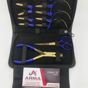 Kit professionnel d'outils pour extensions de cheveux en acier inoxydable durable, bleu avec aiguilles à crochet en or plasma, pinces à cheveux, pince à cheveux - Product Image 3