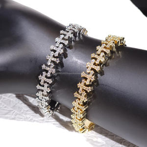 Bracelets pour hommes en argent sterling 925, style hip-hop, avec croix glacée holographique et moissanite, cadeaux d'anniversaire, de mariage et de jubilé - Product Image 3