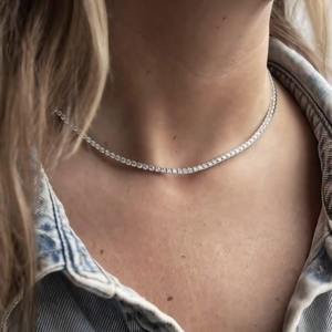 สร้อยคอเทนนิสทรงกลมประดับเพชรโมอิสซาไนต์ VVS ทองคำขาว 14K สำหรับผู้ชายและผู้หญิง สไตล์ฮิปฮอป เครื่องประดับชั้นดี - Product Image 1