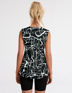 Women Abstract Print O-Neck Sleeveless Tank <b>Top</b> Casual Knitted Breathable Regular Length Spandex Polyester <b>Top</b> - Product Image 6