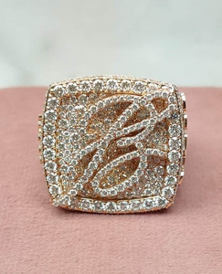 Moissanite Iced Out Square <b>Statement</b> <b>Ring</b> Pave Style Luxury Hip Hop Jewelry Rose Gold Tone Fashion <b>Ring</b> - Product Image 2