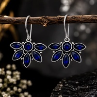 Última Colección de Pendientes Clásicos de Latón Plateado en Plata Antigua con Cristal Azul Natural, Engaste en Bisel, para Mujer, Aniversario, Venta al Por Mayor