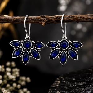 Latest Collection Classic Antique Silver Plated Brass Natural <b>Blue</b> Drop <b>Earrings</b> Bezel Setting Women's Anniversary Wholesale - Product Image 6