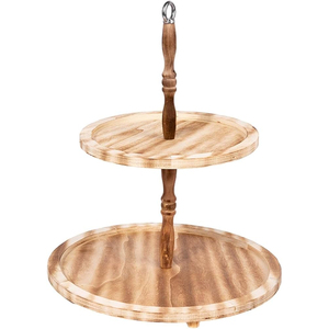 Premium 3-Tier Wooden Hexagonal Cake Stand Rustic Acacia Wood Cupcake <b>Tower</b> & Tiered Serving Tray For Weddings Parties On Sale - Product Image 2