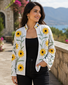 Chaqueta Suzani de Algodón Bordada a Mano |   Abrigo de Diseño Floral Boho (Busto hasta 44 pulgadas) - Product Image 1