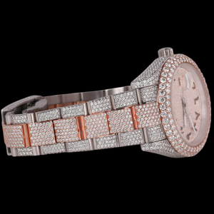 Reloj de Pulsera Personalizado de Dos Tonos con Esfera Redonda y Números Arábigos, con Moissanita, Estilo Hip Hop, Totalmente Cubierto de Piedras, a la Moda - Product Image 2