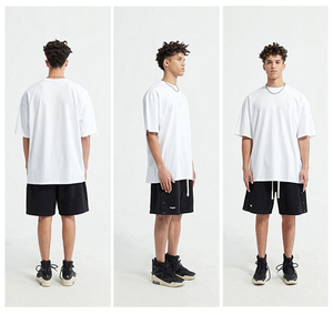 Oversized <b>White</b> Cotton T-<b>Shirt</b> Short Sleeve O-Neck Casual Plain Jersey Men's Solid Color Unisex Fit Regular Length - Product Image 5