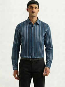 Chemise décontractée en coton respirant à rayures, à double boutonnage et manches longues pour homme Enovate - Product Image 2