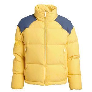 Men's <b>Yellow</b> Puffer Jacket Stand Collar Zipper Closure Color Blocking Windproof Winter <b>Coat</b> Casual Style Regular Fit - Product Image 1