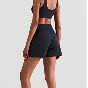 Shorts de Punto de Cintura Alta para Mujer, Color Sólido, Transpirables, Cintura Elástica, Estilo Deportivo con Bolsillos - Product Image 2