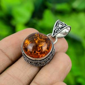 Pendentif Charme en Pierre Naturelle Vintage, Argent Sterling 925, Plaqué Argent/Or, Certifié par un tiers, Bijou Cadeau pour Femme et Homme - Product Image 2