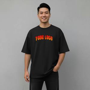 T-shirt homme noir 100% coton, coupe ample, surdimensionné, OEM, logo imprimé en sérigraphie personnalisé, style streetwear, épaules tombantes. - Product Image 4