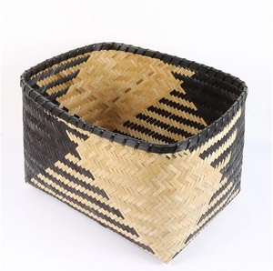 Cesta de Almacenamiento Rectangular de Bambú Natural con Patrón de Chevron Negro, Estilo Nórdico, Organizador Multiusos - Product Image 2