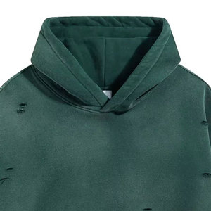 Comfortable <b>Men</b> Vintage Distressed Hoodie Oversized Heavyweight Cotton Fleece Streetwear <b>Pullover</b> OEM ODM Wholesale Supplier - Product Image 6