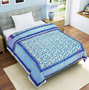 400 TC Pure Cotton Floral Jaipuri Design Printed Lightweight <b>Single</b> Bed <b>Quilt</b>/Razai/Rajai 85x55 Inches Soft Cozy All-Season - Product Image 1