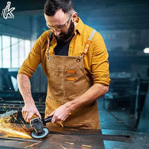 Tablier de Chef Bleu Marine Personnalisé avec Bretelles en Corde Orange Réglables, Tablier de Cuisine Unisexe avec Poches pour Restaurant, Barista, Travail - Product Image 4