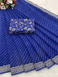 Sari en Georgette Brodé Traditionnel KV avec Motif Bandhani - Product Image 5