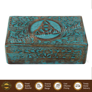 Top Quality Wholesale Selling Burnt Blue Wash 100% Natural and Unique Design Wooden Carved Storage Box from India - Product Image 3