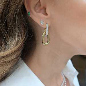 Pendientes de Aro Grandes con Diamantes Cultivados en Laboratorio, Diseño de Cadena de Lujo, Oro Sólido de 14K, Joyería para Uso Diario - Product Image 2
