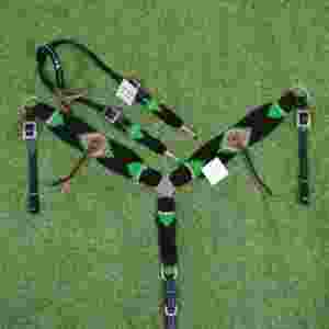 ชุดอุปกรณ์ม้าขนโมแฮร์สีเขียวและสีดำ พร้อมหนังอาร์เจนตินา ขนาดรอบเอว 32 นิ้ว ทำจากหนังอาร์เจนตินา - Product Image 2