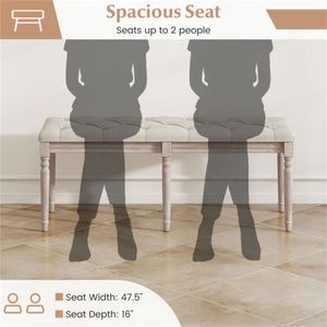 Panca Imbottita in Legno di Gomma Stile Retrò, Capacità 200 kg, Beige, Seduta Trapuntata a Bottoni 120 cm, Arredamento Camera da Letto - Product Image 3