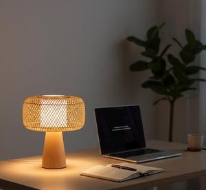 Rattan Woven <b>Table</b> <b>Lamp</b> 28cm Natural Bamboo Shade Wooden <b>Base</b> Boho Home Decor Lighting Supplier - Product Image 3