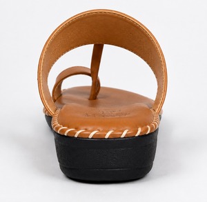Sandales plates antidérapantes pour femmes, en cuir synthétique marron, avec strass floraux et semelle massante, pour intérieur - Product Image 3
