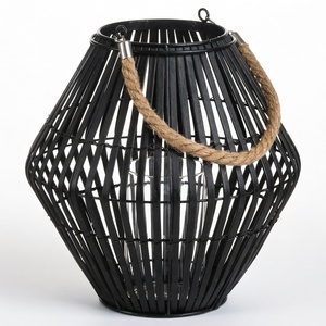 Lighting accessory for sale hand-crafted <b>black</b> rattan <b>lanterns</b> square candle holder <b>lantern</b> - Product Image 3