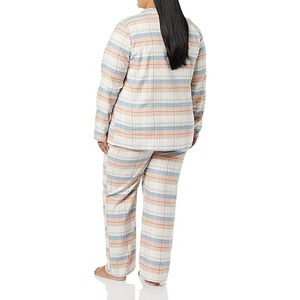 Essentials Women's Flannel Long-Sleeve Button Front Shirt and Pant <b>Pajama</b> Set Custom Digital Print Sleep Wear 100% Pure Cotton - Product Image 4