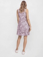 Robe mini trapèze pour femme en coton tissé 100% respirant et écologique, motif floral ajouré vintage, taille élastique, coupe ajustée, couleur lilas, collection printemps