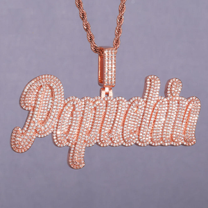 Pendentif Moissanite Rapper en Or Rose, Collier Hip Hop Lettre Prénom Sertie de Pierres, Bijou de Luxe Personnalisé, Cadeau pour Hommes et Femmes - Product Image 5