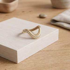 Lab Grown Round Brilliant Diamond Curve Ring 10K 14K 18K Solid Gold Curved <b>Wedding</b> Band Perfect Anniversary Stackable Wave Ring - Product Image 3