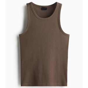 Débardeur côtelé marron uni de haute qualité pour homme, col rond, style décontracté - Product Image 1