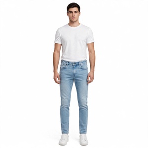 Jean en denim délavé coupe droite pour homme, décontracté, couleur unie, avec rivets, respirant, écologique, séchage rapide, taille mi-haute, été - Product Image 5