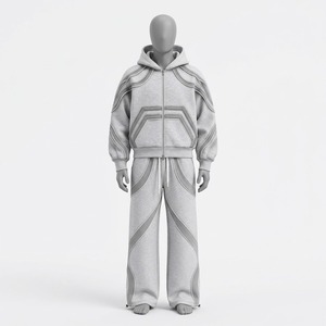 Conjunto de Sudadera con Capucha y Pantalones Deportivos Anchos de Algodón 100% Gris Sólido, Estilo Urbano Premium, Talla Grande, Personalizado, para Unisex, Ropa de Invierno - Product Image 5