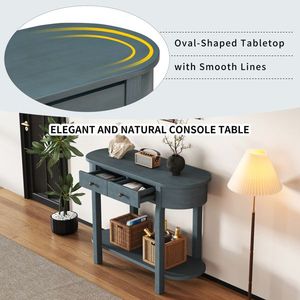 Elegant Retro Navy <b>Console</b> <b>Table</b> with Curved Design and Smooth Glaze for Entryways Living Rooms and Hallways - Product Image 4