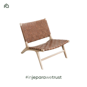 Sillón Chaise Longue Moderno de Madera de Teca Sólida con Cuero Tejido, Patas Tipo Sable, Respaldo Abierto, Mueble de Lujo para Sala de Estar, Hotel, Villa o Resort - Product Image 3