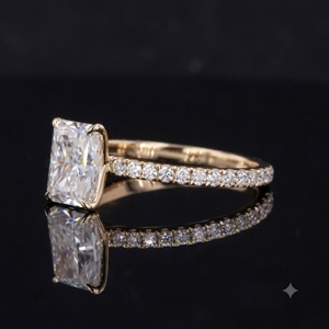 Bague de fiançailles Shivay Star Diamond pour femme, diamant de laboratoire, plaqué or, bande pavée, coupe coussin, solitaire, bijoux de mariage de luxe - Product Image 1